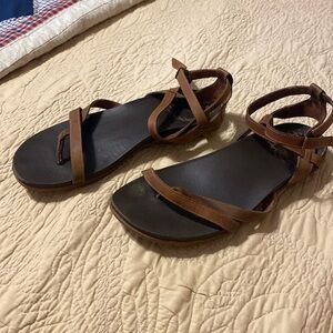 Women’s Chaco brown leather strappy sandals.